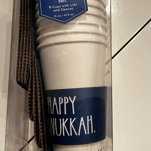 Rae Dunn Happy Hanukkah Paper Coffee and Tea Cups with Lids and Sleeves (Set of - Picture 3 of 11